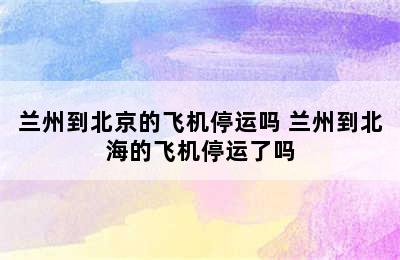 兰州到北京的飞机停运吗 兰州到北海的飞机停运了吗